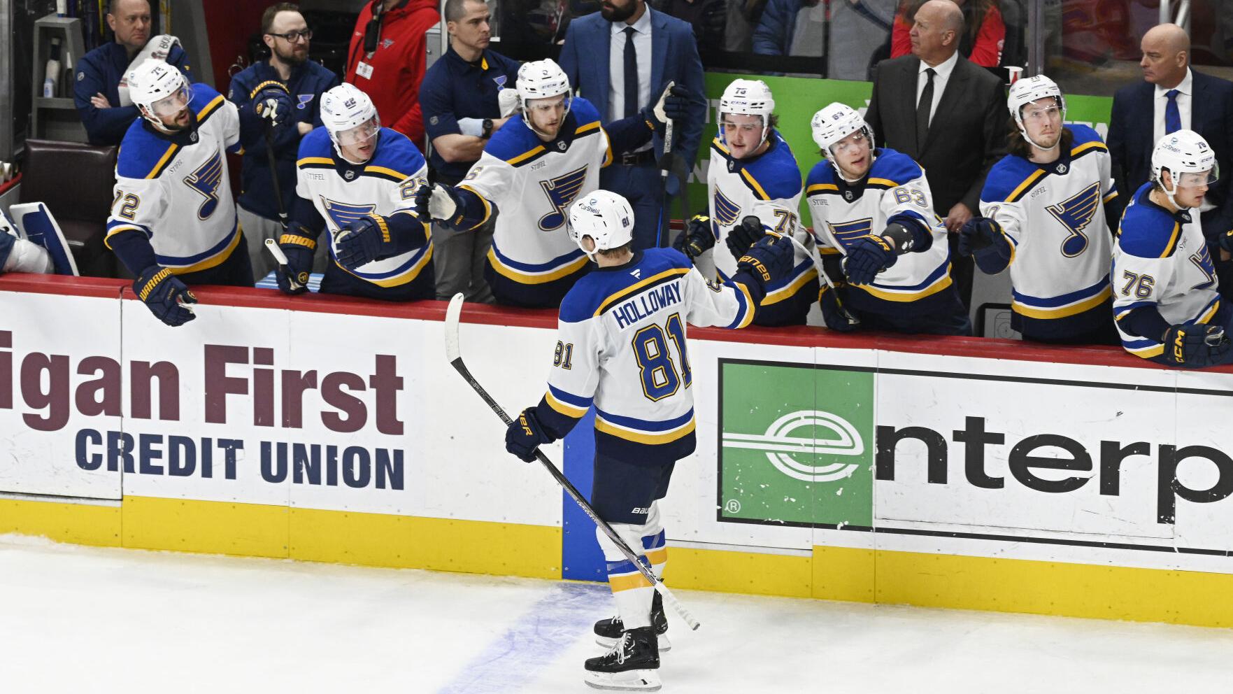 Dylan Holloway leads Blues out of offensive funk, past Red Wings into Christmas break